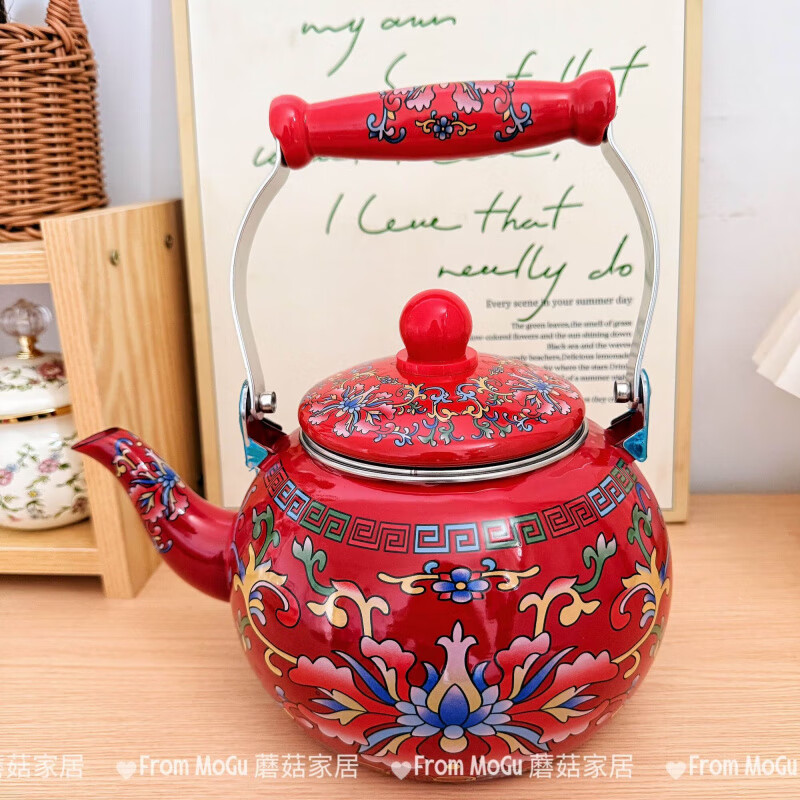 NAOISKEY Naoski Red Hook Lotus kettle thickened 2.5L large capacity enamel enamel old-fashioned kettle for cooking milk tea and boiling water Red Hook Lotus kettle capacity 2.5L