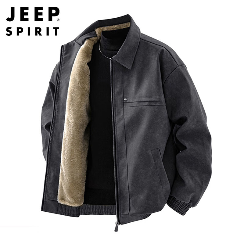 JEEP SPIRIT Jeep jacket men's leather jacket men's velvet thickened warm winter high-end casual American tops