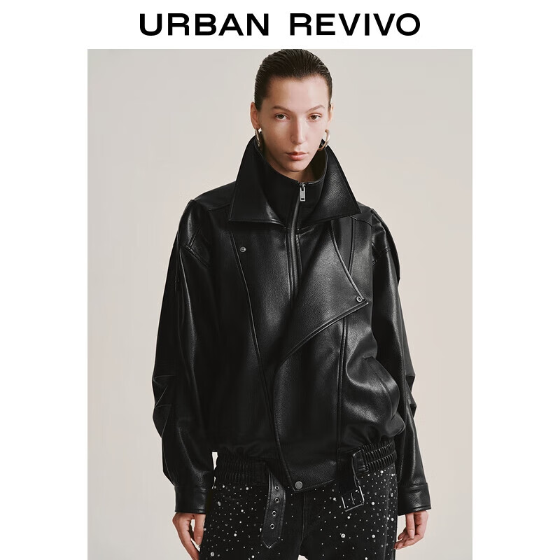 UR2025 new winter women's trendy modern motorcycle style buckle belt PU jacket UWJ150120