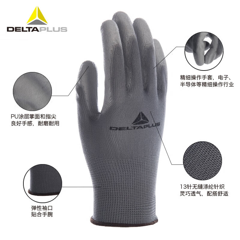 Delta 201705 machine repair and auto repair breathable fine operation PU dipped coating non-slip wear-resistant and oil-proof gloves white M