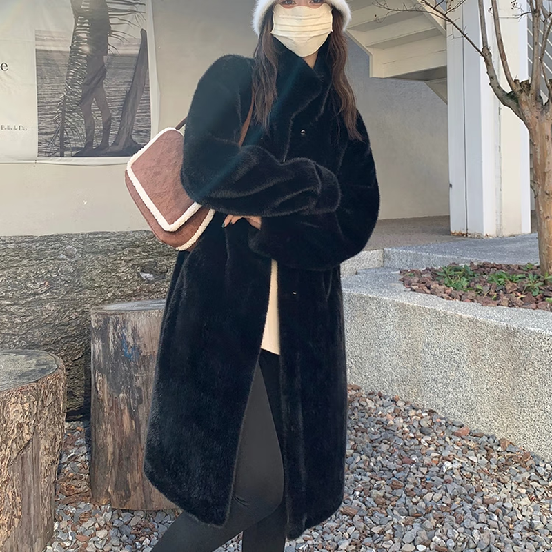 Fur coat for women winter new style thickened long stand collar imitation mink fur eco-friendly fur coat for women autumn and winter off-white plus velvet M 110-130 catties