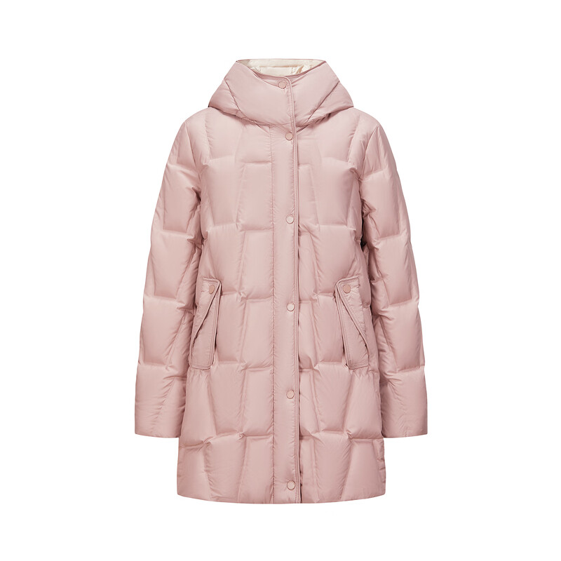 Jiuzi Annako casual age-reducing hooded mid-length laminated goose down down jacket for women 2025 winter new style pink S