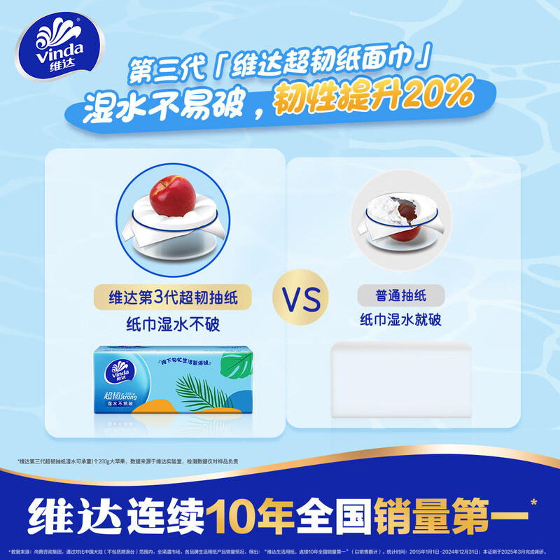 Vinda tissue paper, super tough 3-layer 110 tissue paper * 40 packs S size, not easy to break when wet, toilet paper facial tissue