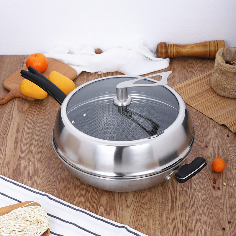 Fat Donglai's same style wok lid 32cm tall stainless steel glass pot lid 32cm anti-scalding can stand upright steamer thickened 38cm tall all steel can stand up Please measure the inner diameter of the pot mouth