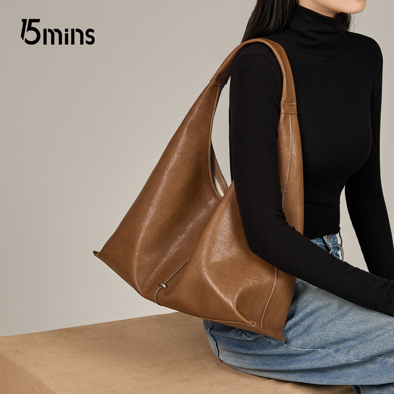 15MINS bag for women 2025 new style soft leather light luxury large capacity shoulder tote bag brand high-end fashion women's bag