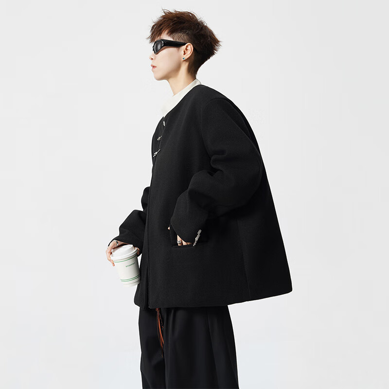 Homlean new Chinese style stand collar jacket men's autumn and winter high-end suit jacket tunic engagement dress HXF51 black L