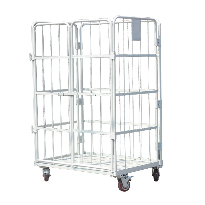 Time old lane folding logistics trolley storage cage express turnover vehicle loading and unloading truck laundry cage cart linen handling tool trolley 800*600*1450-three-door thickened version 2 universal wheels + 2 brake wheels