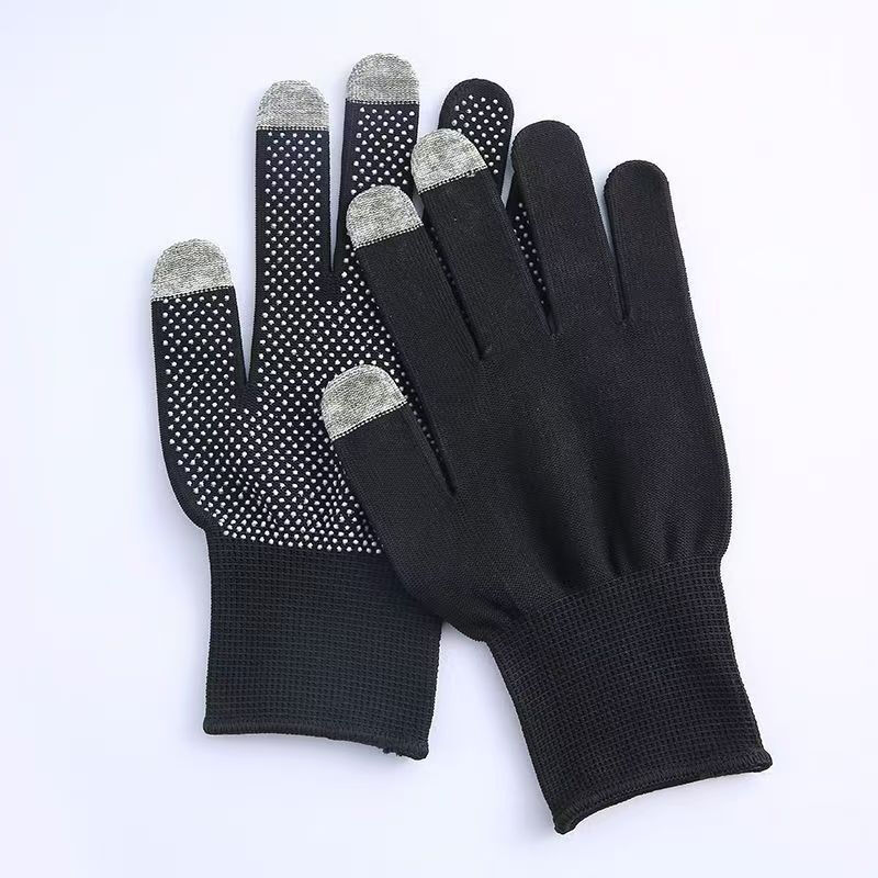 Minggu dot bead touch screen thin labor protection gloves 10 pairs/pack nylon dot PVC dot plastic non-slip wear-resistant breathable black