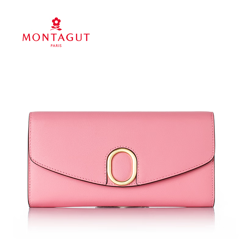 Montagut Genuine Leather Wallet Women's Genuine Leather Women's Long Buckle Cowhide Ring Multi-Function Clutch Pink R2422576012