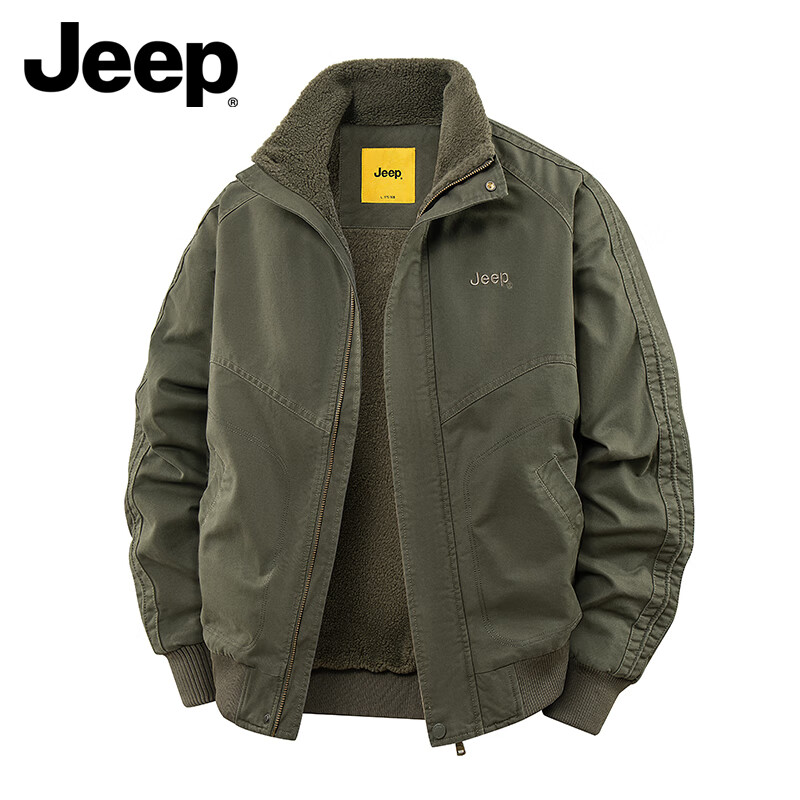 JEEP American genuine high-end pure cotton work jacket top men's spring and autumn American handsome heavyweight flight jacket autumn and winter 98805 black plus velvet counter genuine XL