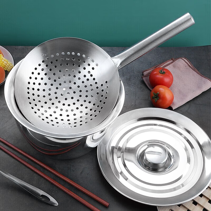 Temeiju stainless steel colander filter sieve large long-handled sieve chef's colander scooping ladle noodles spoon hotel canteen restaurant