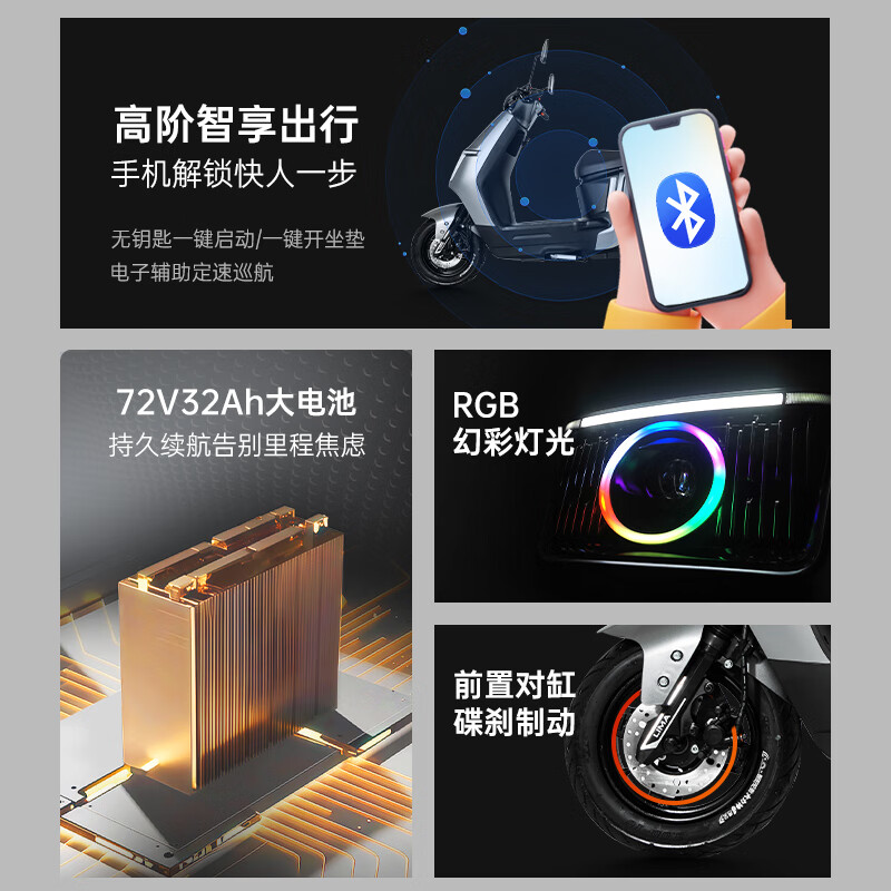 Lima Electric Motorcycle Yaoying Speed 55km/h - Battery Life 106KM Chaowei 72V32Ah Long Battery Smart APP Takeaway Commuting Electric Vehicle Polar Gray