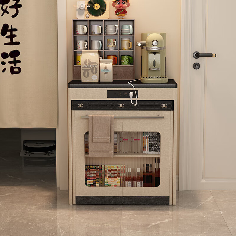 Isabel small apartment folding dining table and sideboard integrated living room wall-mounted ultra-thin narrow storage cabinet solid wood guide table cabinet dining table single table丨embedded bull socket takes up only 0.36