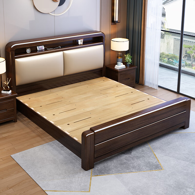 Yunxin Purple Sandalwood Solid Wood Bed Modern Simple 1.8m Double Bed 1.5m Home Master Bedroom Storage Bed with Light Purple Gold Sandalwood Bed 1500*2000mm Mortise and Tenon Style