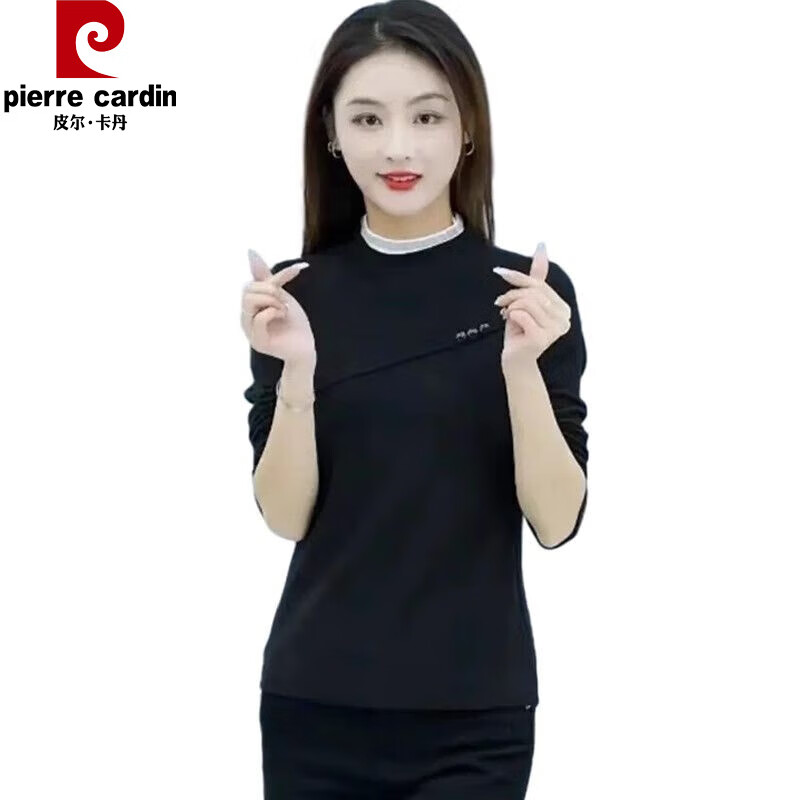 Pierre Cardin Half Turtle Collar German Velvet Bottoming Shirt for Women Autumn New Lace Fashionable and Fashionable Plush Velvet Thickened Small Shirt for Women to Wear Brown/Fashionable Half Turtle Collar* M 80-100