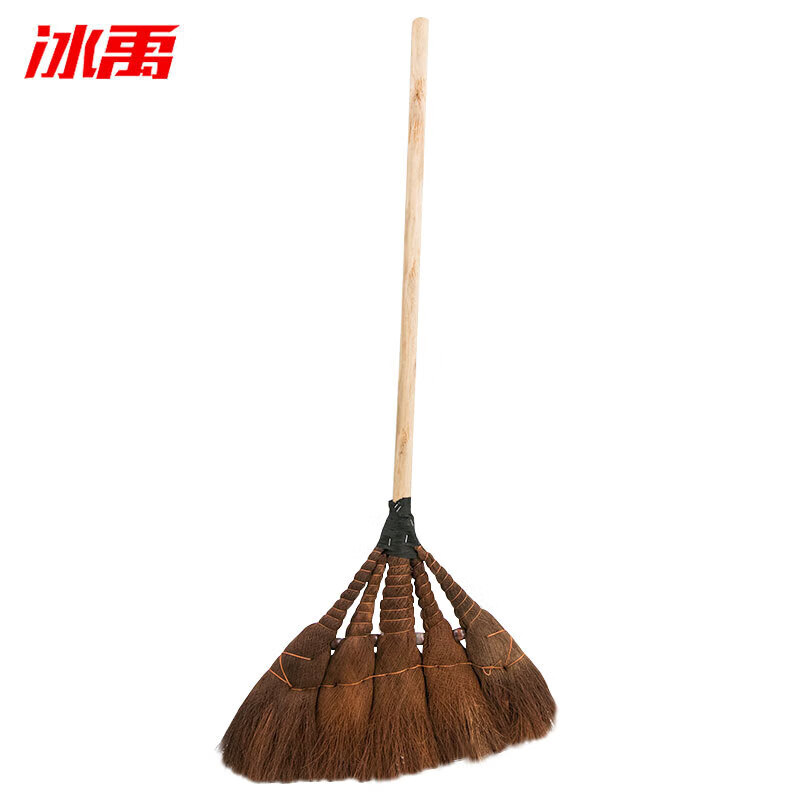 Bingyu AB40121 Industrial wooden handle brown bark broom, brown hair broom, high quality brown hair broom, 5 pieces