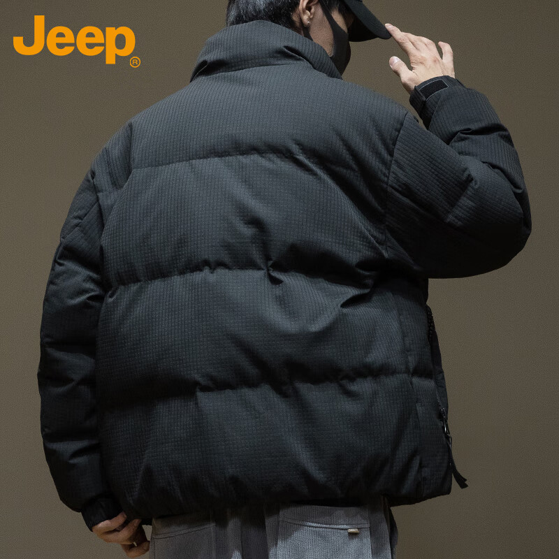 JEEP Jeep Down Jacket Men's Winter Short Warm Stand Collar Jacket Men's Casual Clothes Men's Black XL