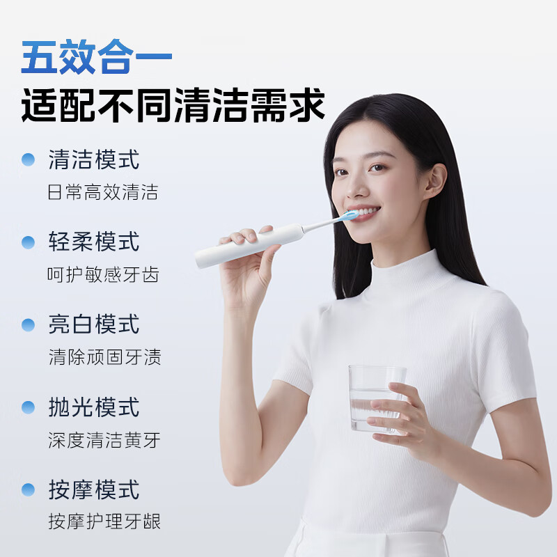 Midea electric toothbrush dual-pack adult sweeping vibration upgrade, super long battery life, 5 modes, efficient cleaning of teeth for men and women, YM3 blue and white New Year gift