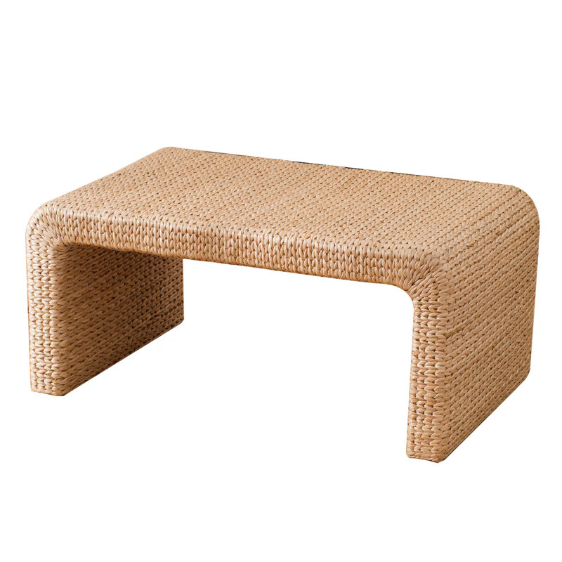 Jingmu Huanian simple solid wood straw woven rattan tatami coffee table bay window table tea ceremony low table rectangular small table balcony floor table extra large coffee table (120 cm) fully assembled
