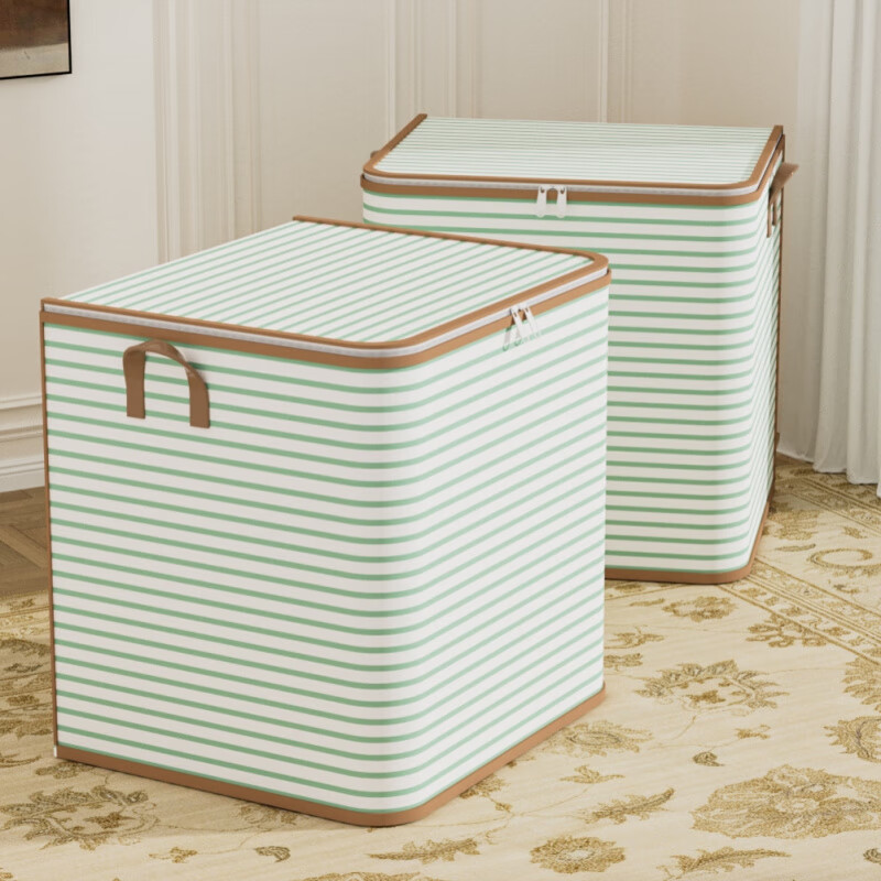 He Jiagong Clothes Storage Bag Home Large Capacity Quilt Compression Organizing Bag Clothing Luggage Moving and Packing Artifact Large M Blue Stripe 110L 2 Pack Large Size 50*40*50CM