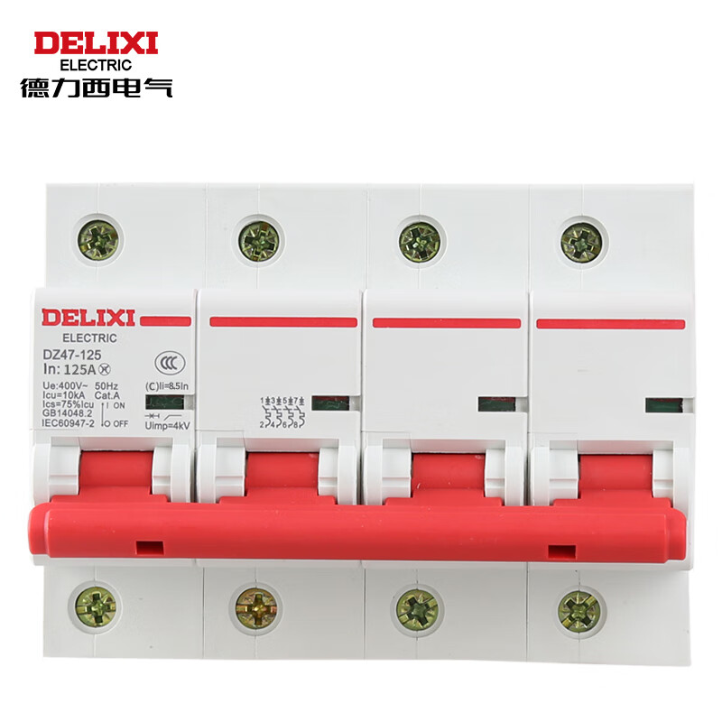 Delixi Electric Air Switch High Power Current Household Circuit Breaker Short Circuit Protector DZ47-125 4P li(C) 125A