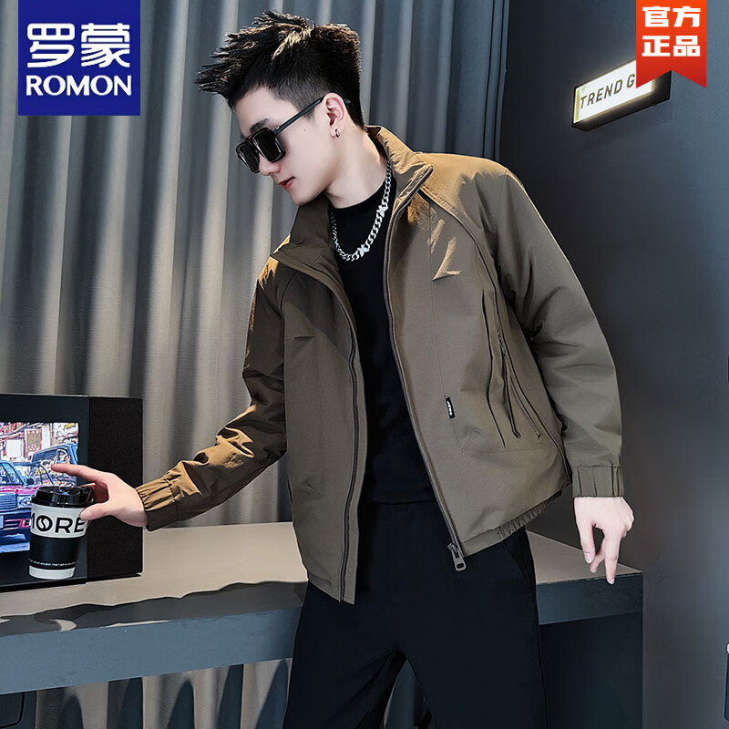 ROMON autumn and winter thickened jacket men's warm and cotton-padded jacket 2025 new high-end popular casual jacket coffee color upgraded cotton M recommended 90~110 catties