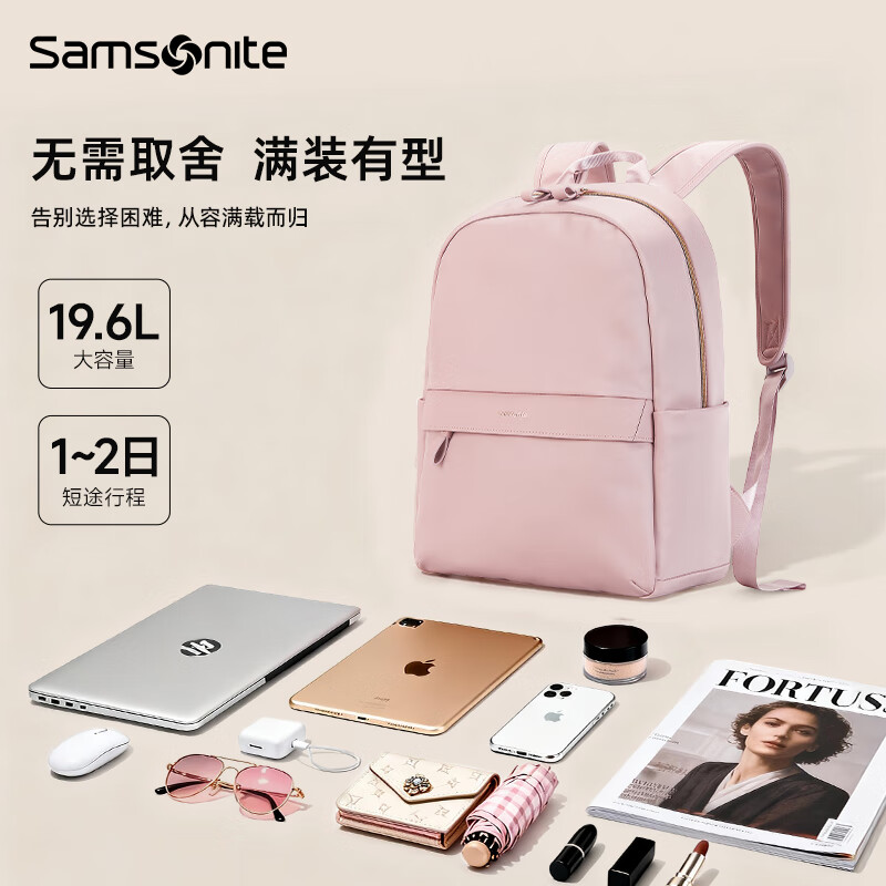 Samsonite Backpack Women's Business Commuting Backpack 14-inch Antibacterial Computer Bag Business Travel Fashion Casual Pink School Bag