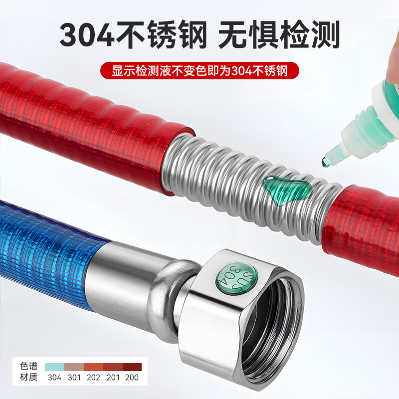 Dezhong 304 stainless steel corrugated pipe, special for water heater corrugated pipe, 4-point interface explosion-proof and leak-proof, gas water heater inlet pipe, thickened pressure-resistant faucet hot and cold water pipe 80cm, 2 pieces