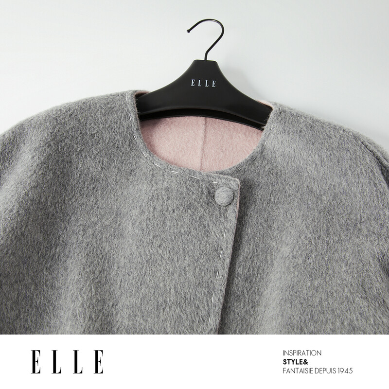 ELLE Zhu Xudan's same style French sheep wool woolen coat for women 2025 winter new double-sided woolen coat gray pink M