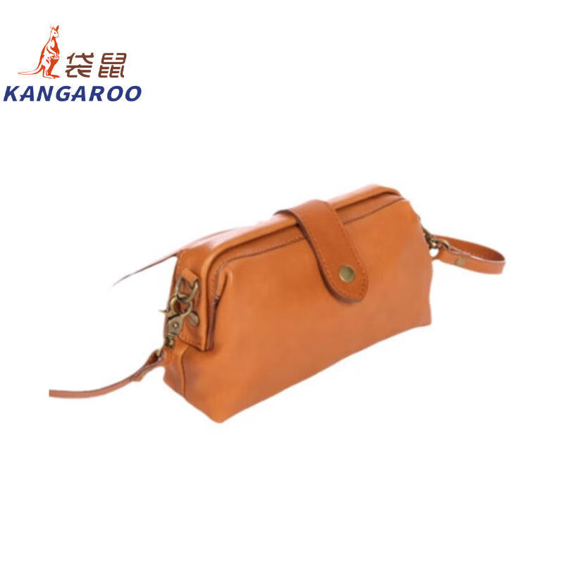 Kangaroo (KANGAROO) launches new 2026 first-layer vegetable tanned cowhide mini box bag with gold design casual crossbody bag simple light luxury women's bag black (renewed texture)