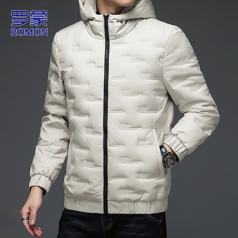 ROMON down jacket men's winter thickened warm clothes stand collar casual cold-proof jacket black XL