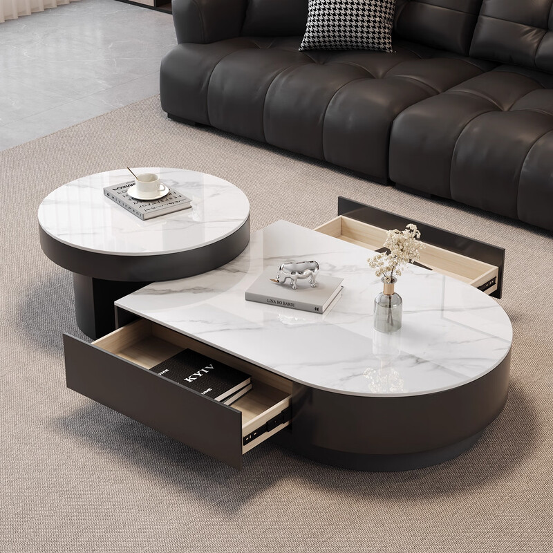 Orange is also a modern and simple slate combination coffee table combination for home living room Italian light luxury and high-end semi-circle retractable coffee table table