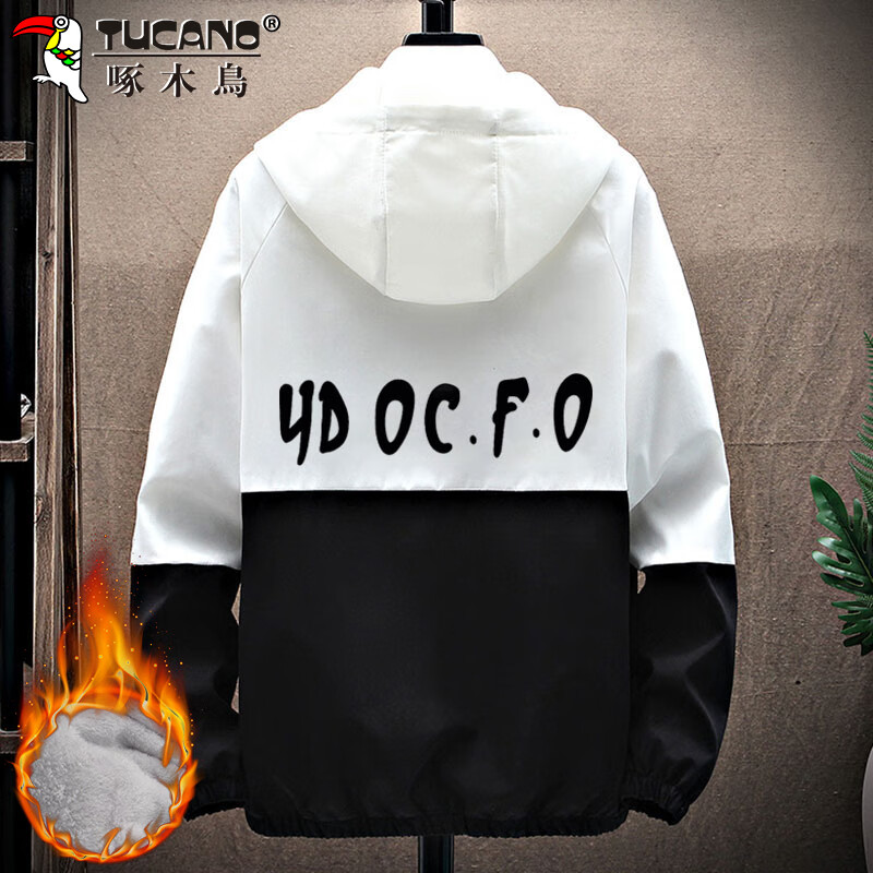 Woodpecker (TUCANO) Jacket Men's Autumn and Winter Work Jacket Men's Korean Style Casual Loose Handsome Men's Clothing Black Gray Velvet 2XL