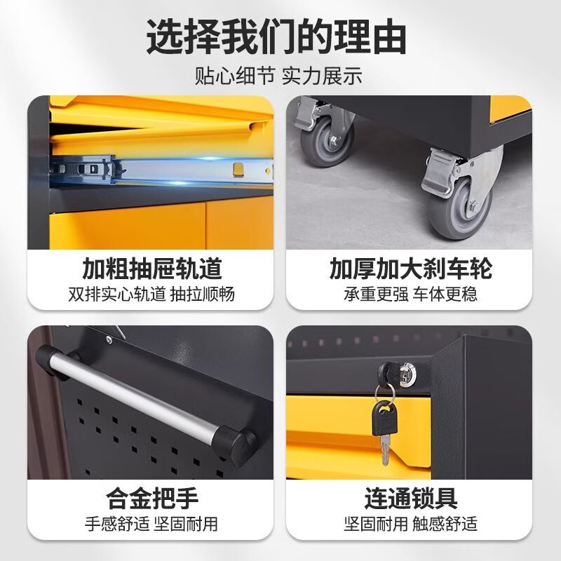 HENGYIDE Thickened Auto Repair Tool Cart Drawer Hardware Repair Small Push Box Multi-Function Mobile Heavy Tool Cabinet Workshop Use One-Pull Tool Cart + Hanging Net Bright Orange