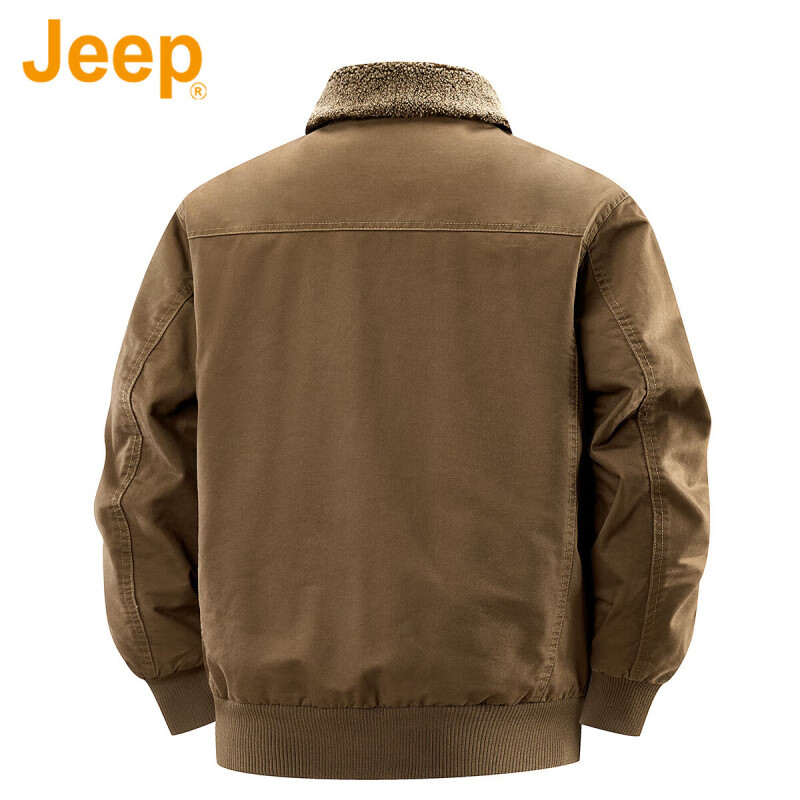 JEEP American genuine high-end jacket autumn and winter men's lapel lamb velvet loose casual warm plus velvet cotton jacket trendy retro brown-100% cotton plus velvet official authentic 2XL