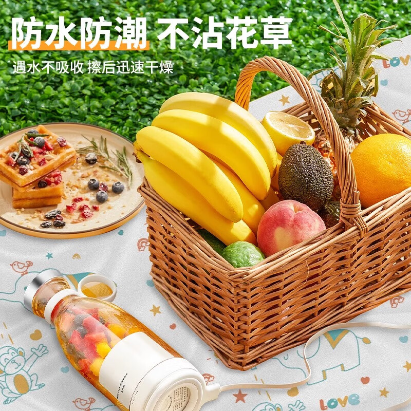 Shijanu thickened waterproof picnic mat portable camping spring outing beach moisture-proof tablecloth 200*230cm 1 package with 4 ground nails_thickened and no odor