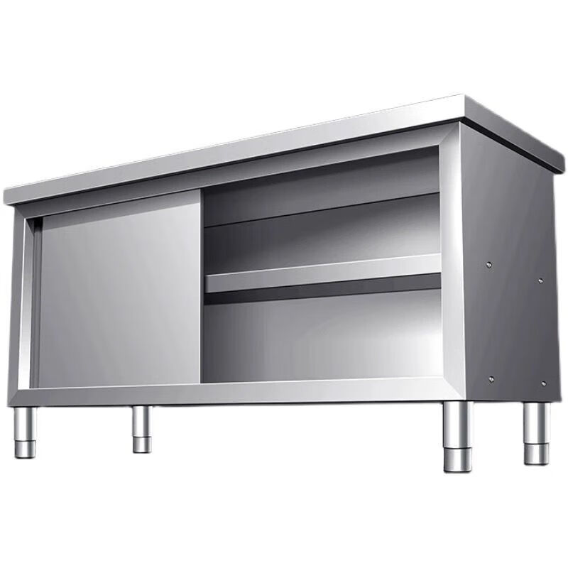 Thickened 304 stainless steel workbench, kitchen cabinet, commercial restaurant table, home console sliding door, 304 thickened stainless steel single-pass style + stand, length 180*width 80*height 80