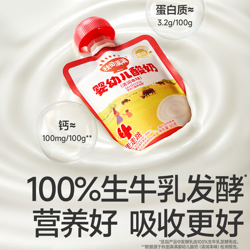 Akita Manman Baby Yogurt 60g*3 bags Infant Standard Children's Room Temperature Yogurt (Original + Prune + Strawberry)