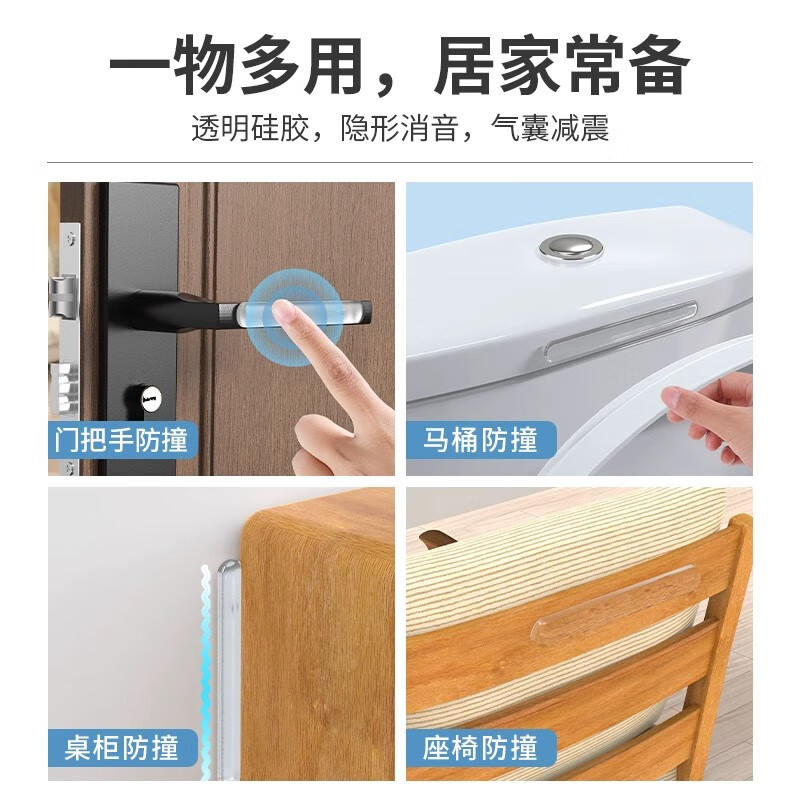 Tamushi anti-collision stickers door handle anti-collision strips silicone cabinet door wall anti-collision stickers-transparent-60*10*3mm-4 stickers/sheet