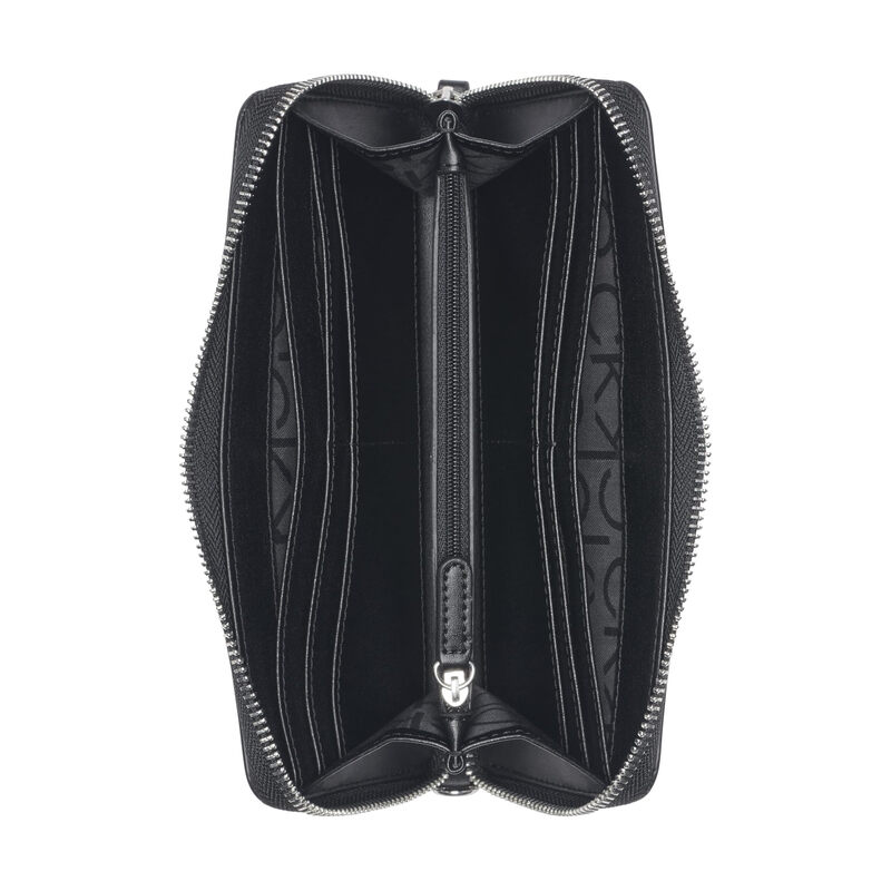 Calvin Klein Key Item Cross Pattern European Zip Wallet with Wrist Strap, Black/Silver Patent Embossed, One Size Black/Silver Patent Embossed One Size