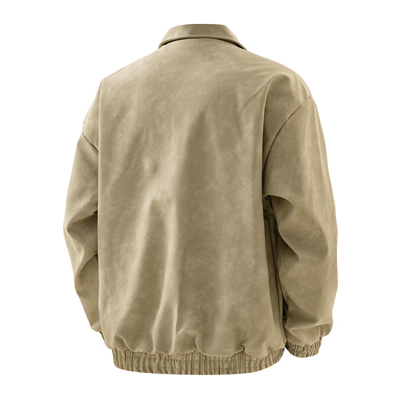 Homlean velvet thickened PU leather jacket men's autumn and winter trendy brand warm motorcycle leather jacket HR24 brown XL