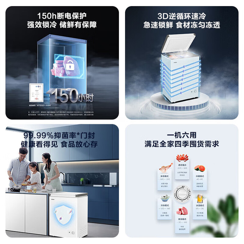 Haier Freezer Home Commercial Large Capacity Small Refrigerator Small 100/200/300 Liter Small Freezer Level 1 Energy Efficiency Energy Saving Full Refrigerator Conversion Freezer Frost Reduction 80%丨-30 Cryogenic Quick Freezing 100L