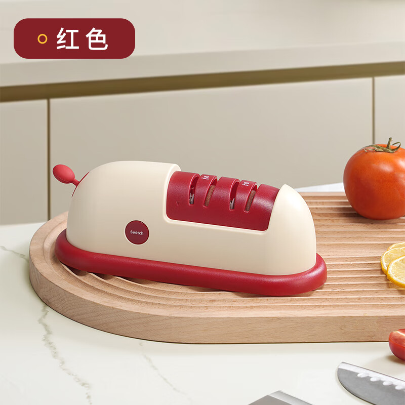 Baijie Electric Knife Sharpener Artifact Household Fully Automatic Vegetable Scissors Sharpening Special Machine Kitchen Multifunctional Grinding Wheel Sharpener Cherry Red - Cordless Electric Knife Sharpener 3 Seconds Speed Sharpening丨C Port Charging