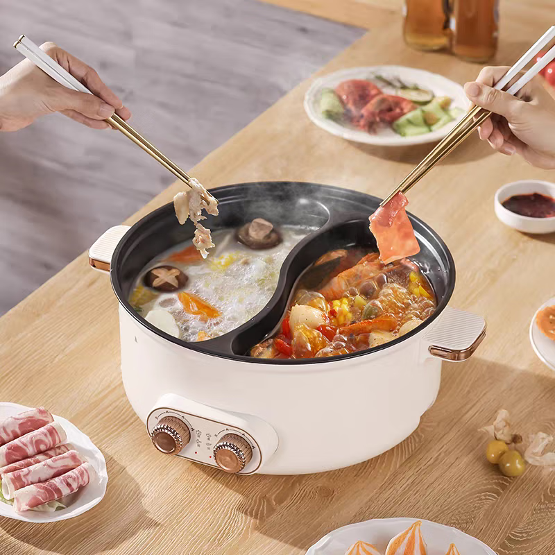 Skingcond German Yuanyang Electric Hot Pot Large Capacity Household All-in-one Yuanyang Pot Independent Temperature Control Multifunctional Non-stick Electric Cooking Pot 5.5L Bilateral Independent Temperature Control Yuanyang Pot Suitable for 2-5 People 1 Inch