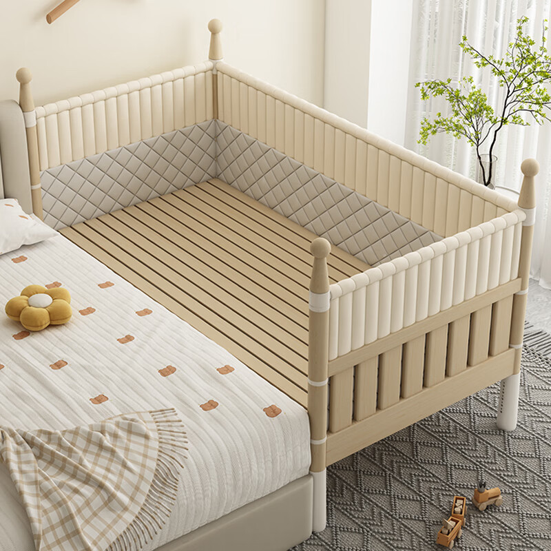 Yongdianfang spliced widened bed all solid wood children's spliced bed with high guardrails that can be raised and lowered for adults and a crib that can be customized. Three-sided high guardrails + bed rails + 6cm latex coconut palm mattress 200x80cm