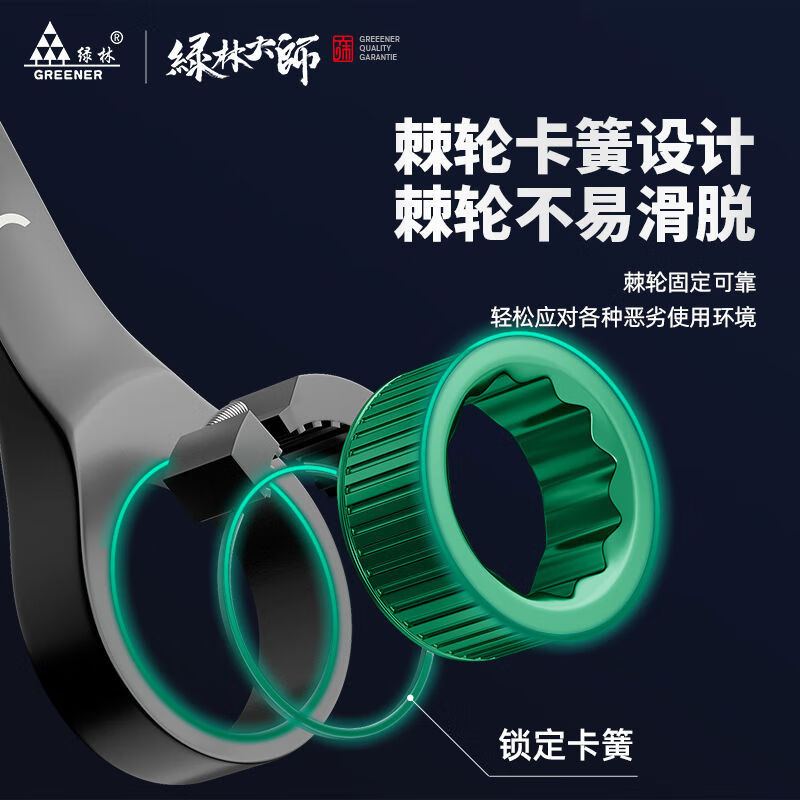 Green forest ratchet wrench quick plum opening 19 automatic two-way dual-purpose plum opening wrench 17 tool set green ring snake reinforced ratchet 22 pieces set 6-32