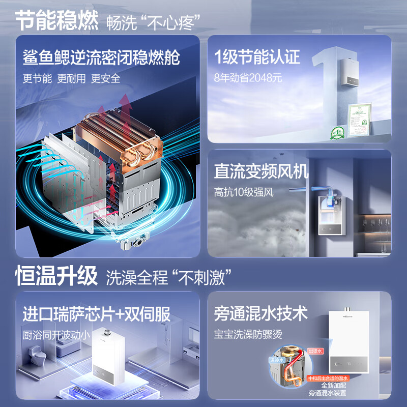 Vanward gas water heater natural gas 16L silent DC variable frequency double circulation water servo constant temperature 1st level energy saving JSQ30-16C10 offline same model door-to-door installation