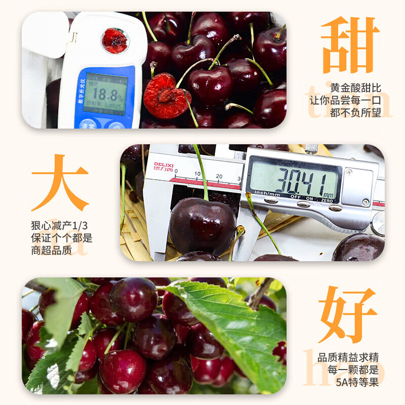 Mengwanyi cherries, Chilean cherries, imported fruits, next-day delivery to multiple places, 5kg New Year's Day gift box, 4kg (net weight), selected package, exquisite gift box - insulated box + ice pack, Big Mac 3JJJ grade cherries丨30-32mm