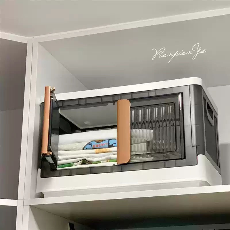 Floor-standing multi-layer double-door clothing storage box with rollers and installation-free plastic folding box underwear box mini box milk white-brown See details