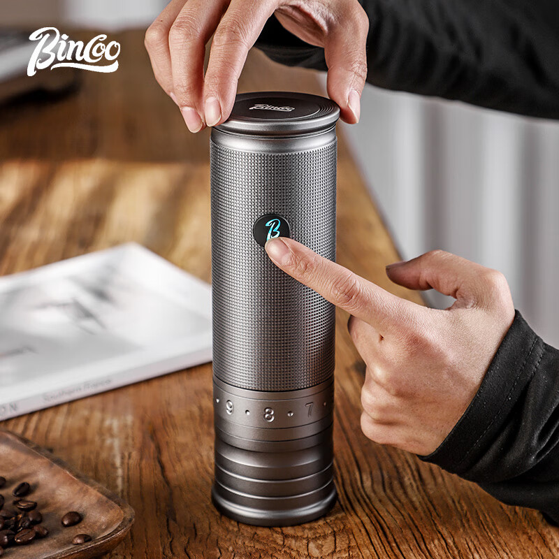 Bincoo electric bean grinder steel core portable coffee bean grinder small household external Italian grinder Starlight Silver